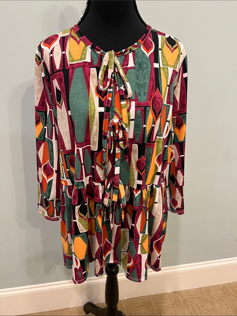 Women's Multicolor Geometric Tie-Neck Dress